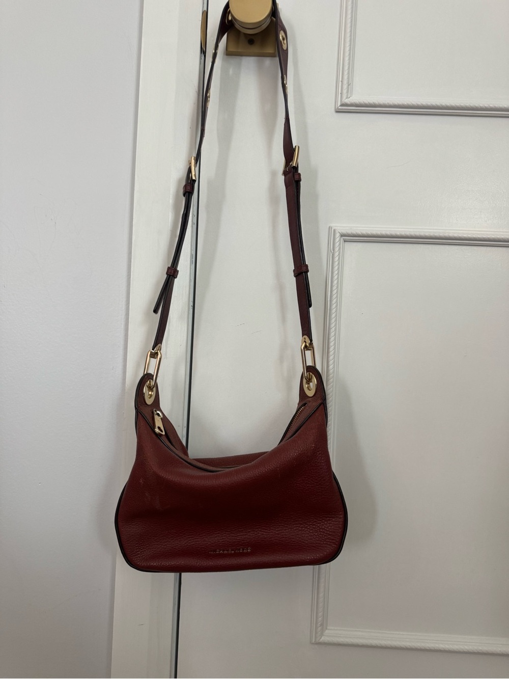 Michael Kors Burgundy Pebbled Leather Shoulder Bag with Gold Hardware